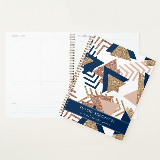80s Trendy Abstract | Navy en Roos Gold Custom Planner (Display)