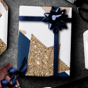 80s Trendy Abstract Navy en Roos Gold Pattern Cadeaupapier