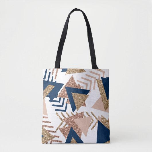 80s Trendy Abstract | Navy en Roos Gold Pattern Draagtas (Voorkant)