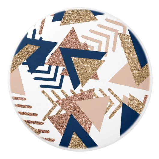 80s Trendy Abstract | Navy en Roos Gold Pattern Keramische Knop (Voorkant)