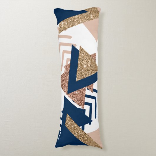 80s Trendy Abstract | Navy en Roos Gold Pattern Lichaamskussen (Voorkant Verticaal)