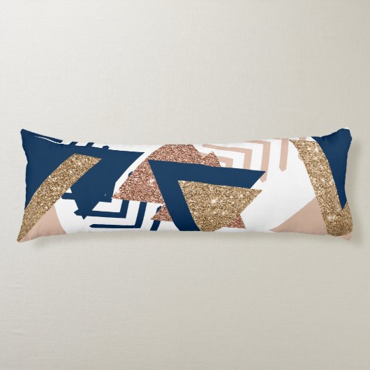 80s Trendy Abstract | Navy en Roos Gold Pattern Lichaamskussen (Voorkant)