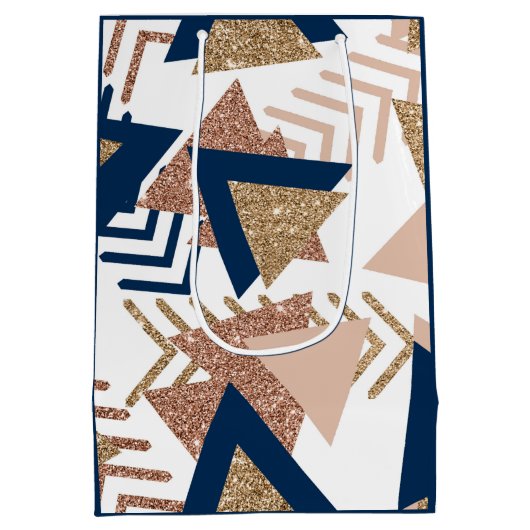 80s Trendy Abstract | Navy en Roos Gold Pattern Medium Cadeauzakje (Achterkant)