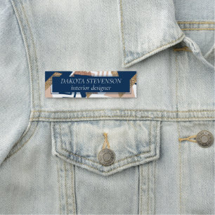 80s Trendy Abstract   Navy en Roos Gold Pattern Naamplaatje