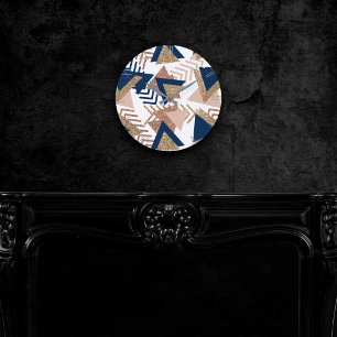 80s Trendy Abstract   Navy en Roos Gold Pattern Ronde Klok