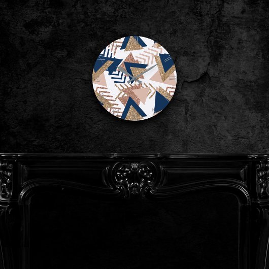 80s Trendy Abstract | Navy en Roos Gold Pattern Ronde Klok