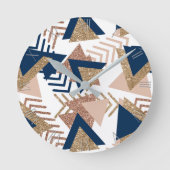 80s Trendy Abstract | Navy en Roos Gold Pattern Ronde Klok (Voorkant)