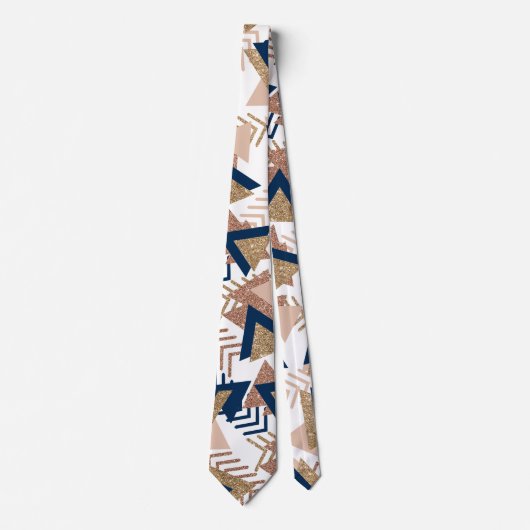 80s Trendy Abstract | Navy en Roos Gold Pattern Stropdas (Voorkant)