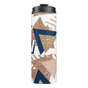 80s Trendy Abstract   Navy en Roos Gold Pattern Thermosbeker