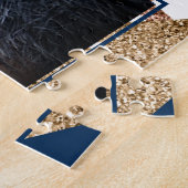 80s Trendy Abstract | Navy Roos Gold Afstudeerder Legpuzzel (Zijkant)