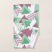 80s Vers Abstract | Roze en Groen Vormenpatroon Bad Handdoek (Handdoek)