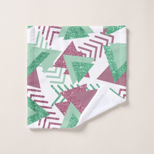 80s Vers Abstract | Roze en Groen Vormenpatroon Bad Handdoek (Wasdoekje)