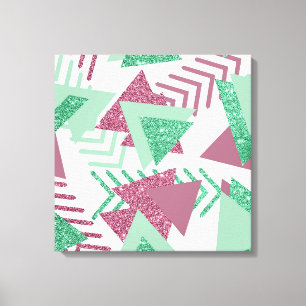 80s Vers Abstract Roze en Groen Vormenpatroon Canvas Afdruk