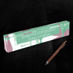 80s Vers Abstract   Roze en Groen Vormenpatroon Naambordje