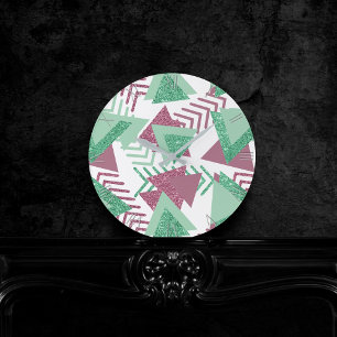 80s Vers Abstract Roze en Groen Vormenpatroon Ronde Klok