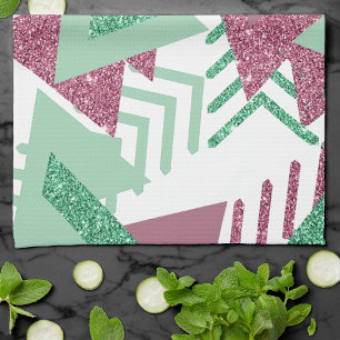 80s Vers Abstract Roze en Groen Vormenpatroon Theedoek
