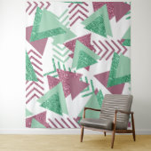 80s Vers Abstract | Roze en Groen Vormenpatroon Wandkleed (In situ)