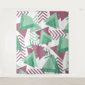 80s Vers Abstract | Roze en Groen Vormenpatroon Wandkleed (Voorkant)