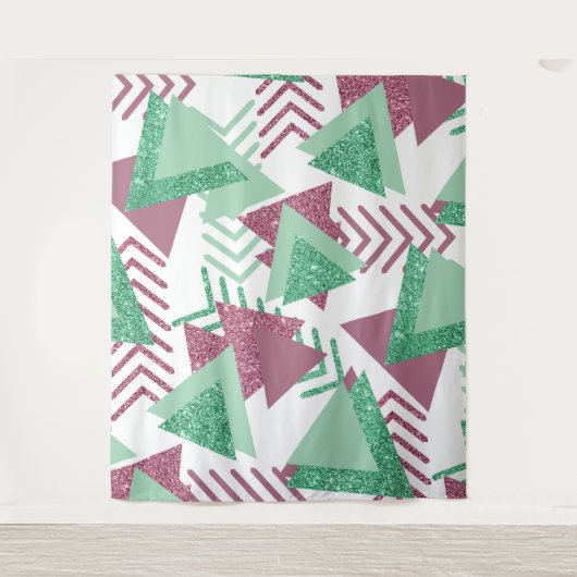 80s Vers Abstract | Roze en Groen Vormenpatroon Wandkleed (Voorkant)