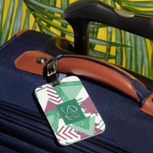 80s Vers Abstract | Roze en Groene Vorm Monogram Bagagelabel (Voorkant Insitu 1)