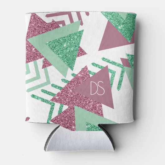 80s Vers Abstract | Roze en Groene Vorm Monogram Blikjeskoeler (Voorkant)