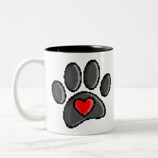 80s videospel met 8 bits pixels Art Dog Paw Tweekleurige Koffiemok (Links)