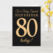 80ste Gouden Effect op Zwart, Stap Vader Verjaarda Kaart (Gele Bloem)