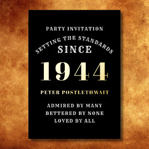 80ste verjaardag 1944 Zwart goud gepersonaliseerd  Folie Uitnodiging