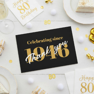 80ste verjaardag 1946 Retro zwart en goud Bedankkaart