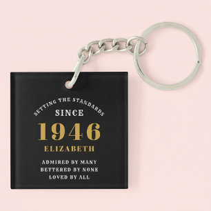 80ste verjaardag 1946 Zwart Goud Gepersonaliseerd Sleutelhanger