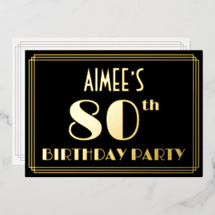 80ste verjaardag: Art Deco Kijk "80", met naam Folie Uitnodiging