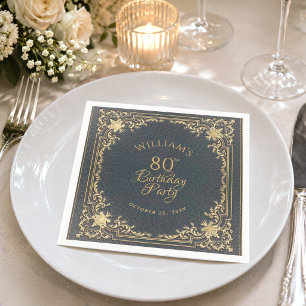 80ste verjaardag Blauw Goud Vintage Elegante Schr Servet
