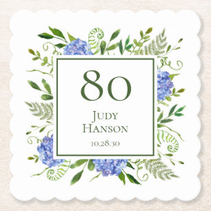 80ste verjaardag Blauwe Hortensia's Kartonnen Onderzetters