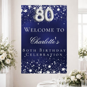 80ste verjaardag blauwe zilveren sterren welkom fe poster