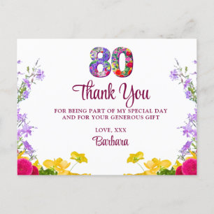 80ste verjaardag Bloemen bedankt Modern 80 jaar fe Briefkaart