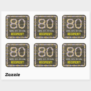 80ste verjaardag: Bloemennummer, Faux Wood Look, N Vierkante Sticker