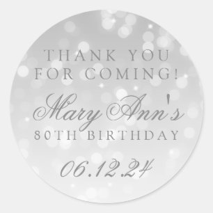 80ste verjaardag dank u zilveren Bokeh Sparkle Lig Ronde Sticker