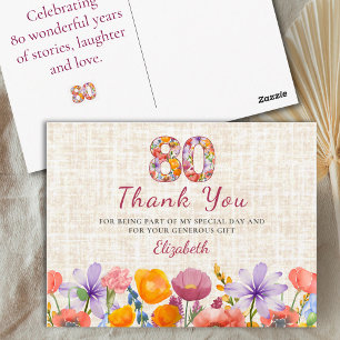 80ste verjaardag - Elegant bloem nummer 80 bedankt Briefkaart