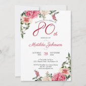 80ste verjaardag Elegant Bloemen Roze Rood Custom  Kaart (Voorkant)