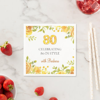 80ste verjaardag Gele Roos Elegant Feest Servet