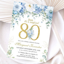 80ste verjaardag Goud Stof Blauw Bloem Surprise