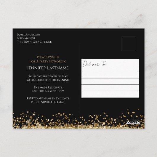 80ste verjaardag Goud Zwart Save the Date Postkaar Briefkaart (Achterkant)