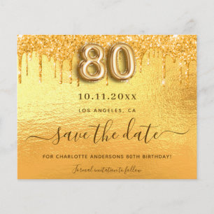 80ste verjaardag gouden glitters save the date kaa