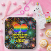 80ste verjaardag: kleurrijk, gevierd vuurwerk papieren bordje (Feest)