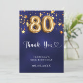 80ste verjaardag Marine Blauw Goud Sterren Bedankkaart (Staand voorkant)