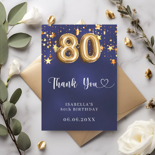 80ste verjaardag Marine Blauw Goud Sterren Bedankkaart