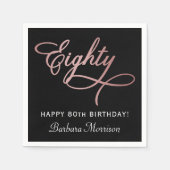 80ste Verjaardag Party Roos Gold Script Gepersonal Servet (Voorkant)