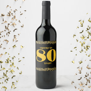 80ste verjaardag Proost 80 jaar Gold Glitter Wijn Etiket