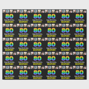 80ste verjaardag: Regenboog "80"; Aangepaste foto' Cadeaupapier