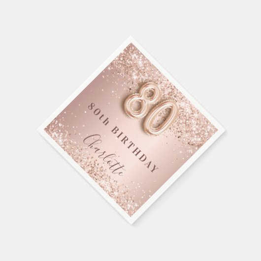 80ste verjaardag roos Gold Blush Naam Servet (Hoek)